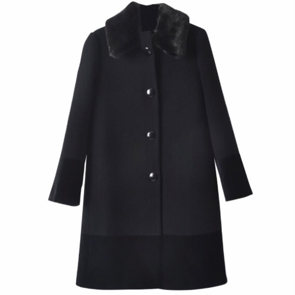 NEW KATE SPADE Faux Fur Collar Velvet-Trim Coat 4